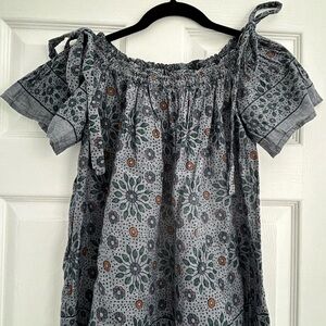 LOFT Off Shoulder Floral Blouse with Green and Orange Accents